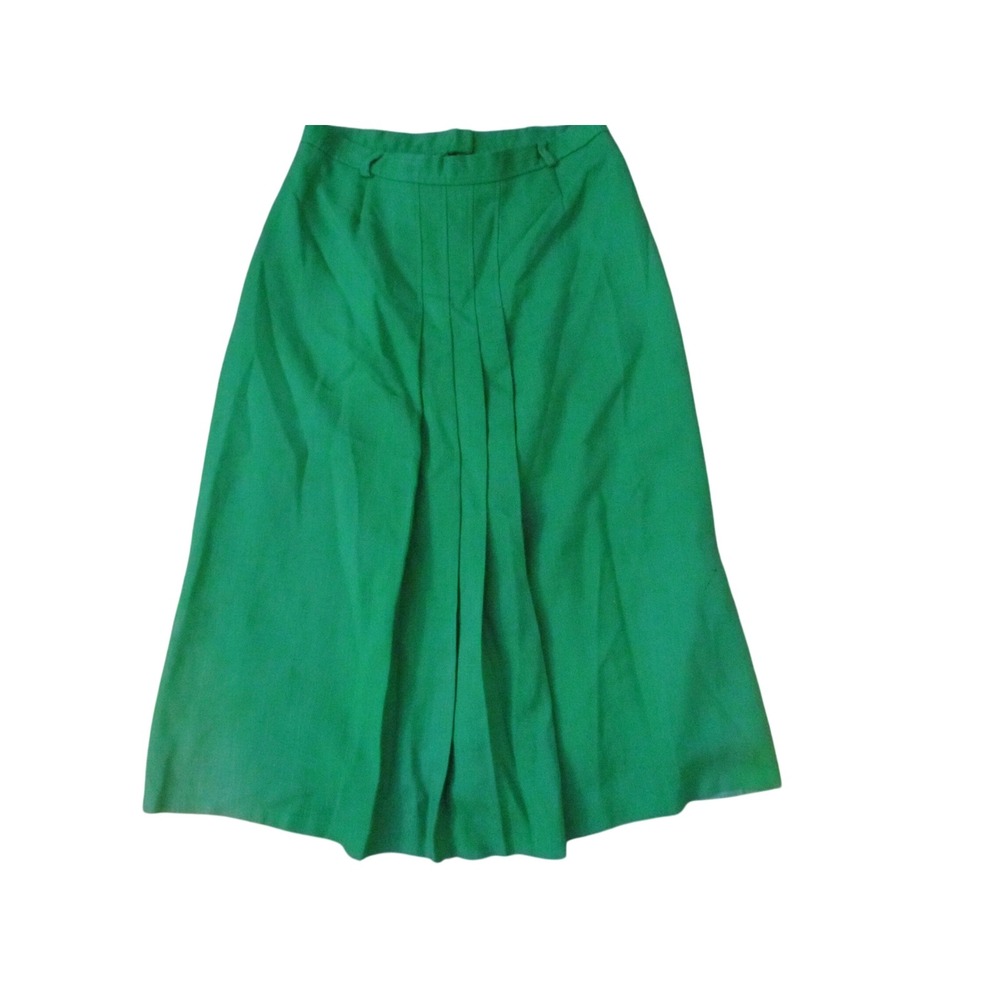 Vintage 70s Ah! Austin Hill Skirt 14 Green  Pleated A-Line Preppy Academic
